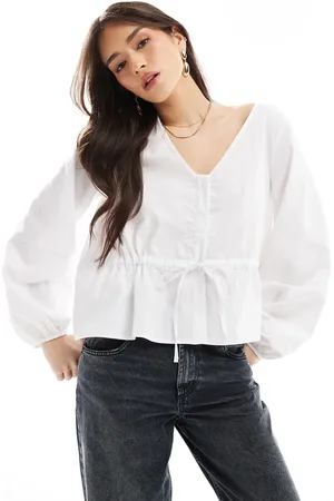 ASOS Poplin-bluse med cocoon-ærmer og løbesnor i taljen