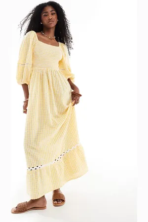 Accessorize Maxi-strandkjole med pufærmer og gingham-tern