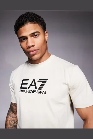 EA7 Armani - - Beige T-shirt med centralt logo-Neutral