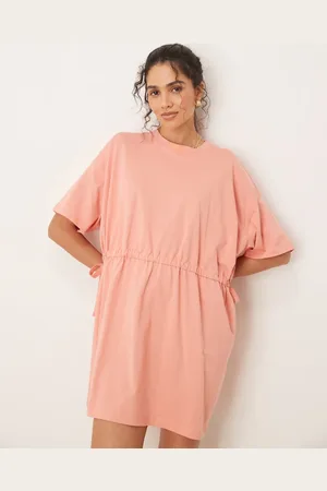 ASOS Terrakottafarvet minikjole med korte ærmer og talje med bindebånd-Lyserød