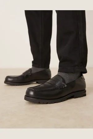 ASOS Sorte læderloafers med rillet sål