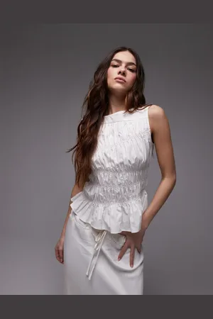 Topshop Rynket poplin-top med bred halsudskæring