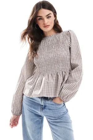 ASOS Bluse med peplum-detalje, rynker og -Multifarvet