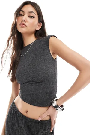 Pull&Bear Koksgrå bukser med vide ben og tekstur - Del af sæt