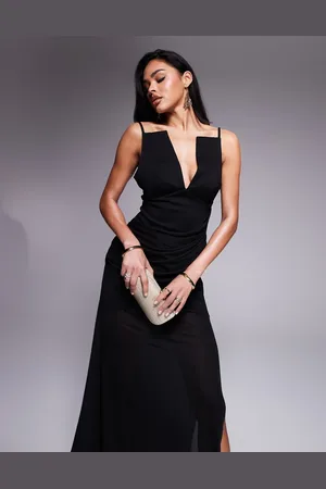 ASOS Maxikjole i scuba-stof med kantet halsudskæring og elastisk overlag i chiffon