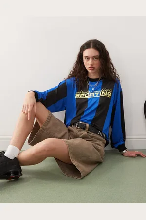 COLLUSION Stribet fodbold-T-shirt-Blå