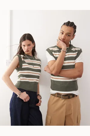 Reclaimed Grøn strikket unisex-tanktop med striber i firkantet pasform-Multifarvet