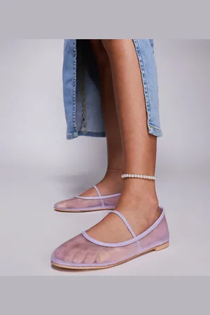 Public Desire Twiggie - Lilla flade ballerinaer i mesh-Gul