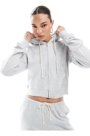 Pull&Bear Gråmeleret hættetrøje med gennemgående lynlås - Del af sæt
