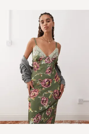 Reclaimed Mørkegrøn cami-maxikjole med blomstermønster