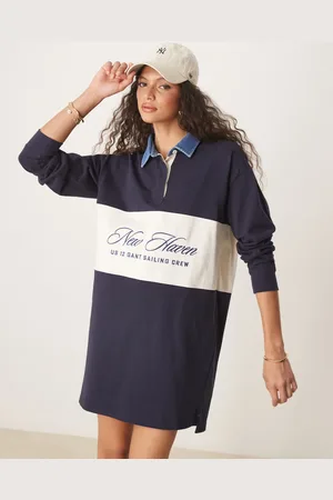 GANT Marineblå sweaterkjole med farveblok-design og collegelogo