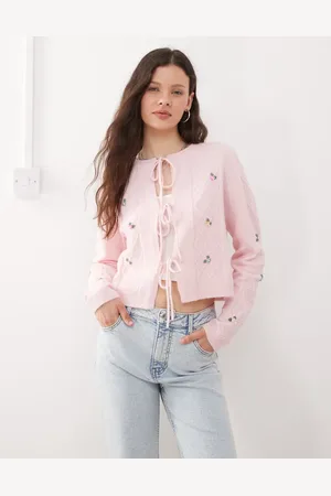 Miss Selfridge Lyserød cardigan med blomsterudsmykning