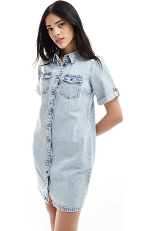 VERO MODA Lyseblå minikjole med korte ærmer i denim