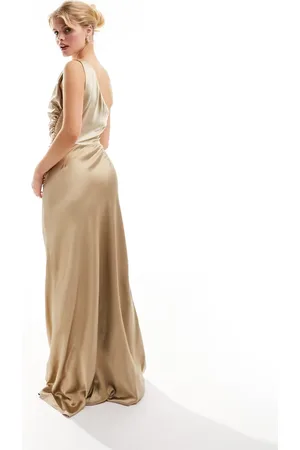 Six Stories Brudepiger - Champagnefarvet oneshoulder-maxikjole i satin-Guld