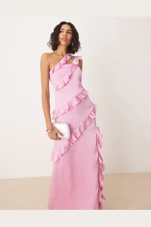 Pretty Lavish Asymmetrisk oneshoulder-maxikjole med flæser
