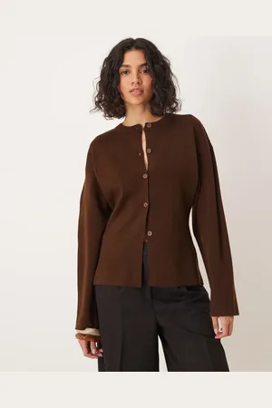 ASOS Mørkebrun cardigan med rund hals i struktureret strik