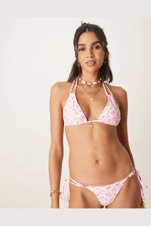 Kulani Kinis Flamingo Flora - Lyserød bikinitop med halterneck