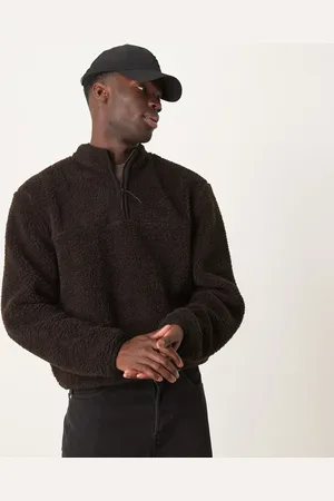 ASOS Brun, oversized og firkantet sweatshirt i plys med kvart lynlås