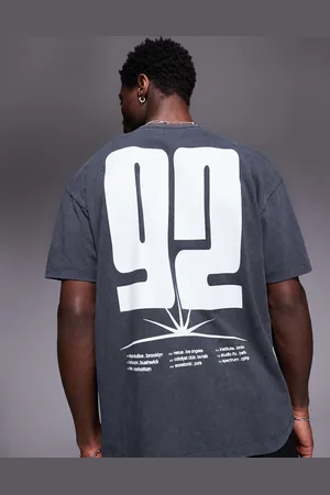 ASOS Vasket sort oversized T-shirt med sportsgrafik i kraftigt stof på 220 gsm-Grå