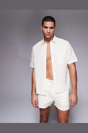 ASOS Oversized skjorte med gule striber i bæk-og-bølge-stof i firkantet pasform - Del af sæt