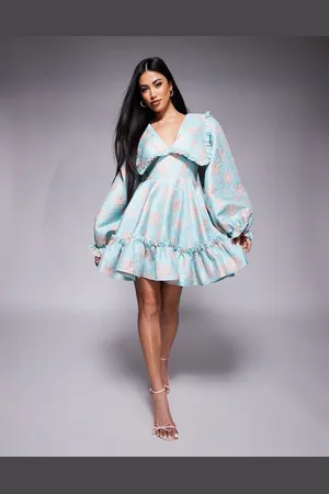 ASOS Lagdelt minikjole i jacquard med krave, lange ærmer og blomstermønster