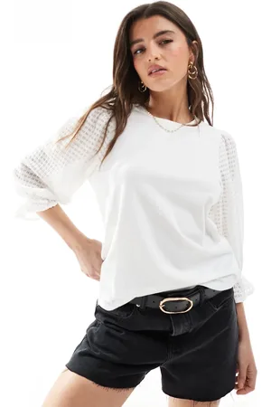 Object Hvid T-shirt med gennemsigtige teksturerede ærmer
