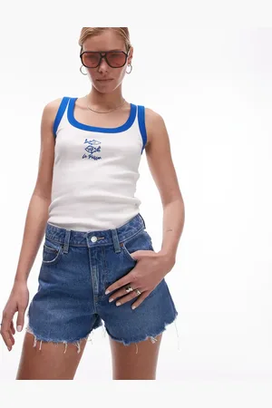 Topshop A-formede mom-shorts med flænger i denim