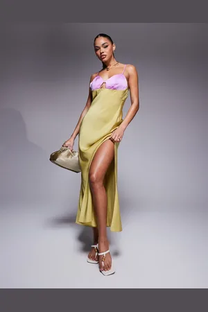 ASOS Pink/limegrøn cami-maxikjole med farveblok-overdel i satin-Multifarvet
