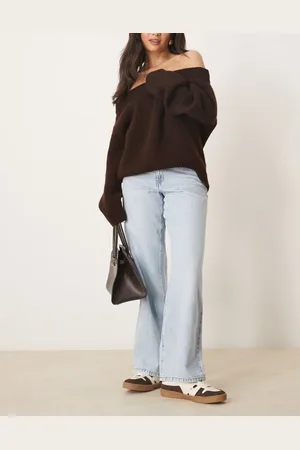 Gina Tricot Blå lavtaljede jeans med brede ben i lys vask