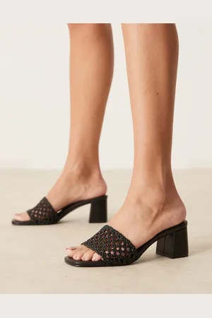 ASOS Honeycomb - Sorte mules med mellemhøj hæl og flettede detaljer