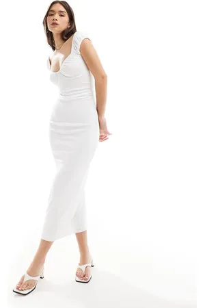 Bershka Ecrufarvet milkmaid-maxikjole-Neutral