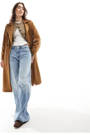 Stradivarius Kamelbrun trenchcoat i imiteret ruskind-Neutral