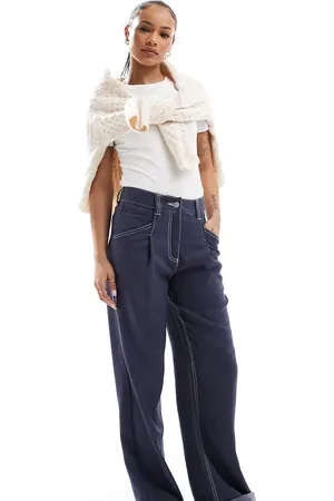 ASOS Petite - Bukser med lige ben i denim-look-Marineblå