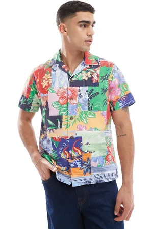 Ralph Lauren Oversized klassisk Oxford-skjorte med reverskrave, korte ærmer, patchwork-design og strandprint