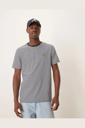 Lyle & Scott T-shirt med marineblå Breton-striber i hørblanding