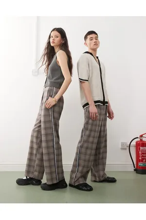 Reclaimed Unisex - Bukser med vide ben og brune tern-Multifarvet