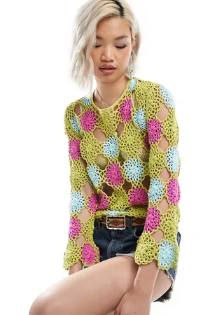 Reclaimed Limited Edition - Grøn top med lange ærmer og hæklet blomstermønster