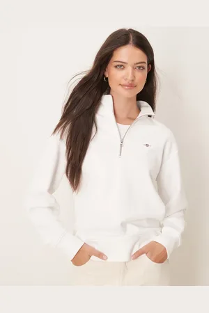 GANT Hvid sweatshirt med kort lynlås og våbenskjoldslogo
