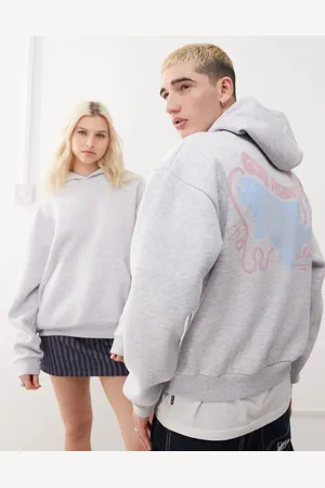 Reclaimed Unisex - cropped hættetrøje med fiskerprint i firkantet pasform