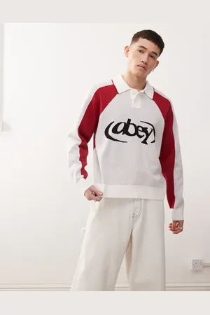 Obey Hvid strikket polotrøje med logoprint