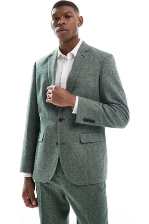 ASOS Flaskegrøn slim fit-habitjakke i tweed i uldblanding
