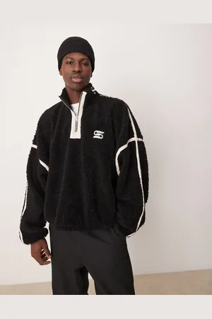 ASOS Ekstremt oversized fleece-trøje med halv lynlås og broderi i imiteret lammeskind i firkantet pasform