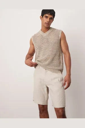 MANGO Premium - shorts i hør-Neutral