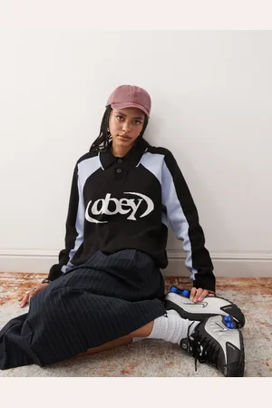 Obey Strikket poloskjorte med fodbolddesign og logo