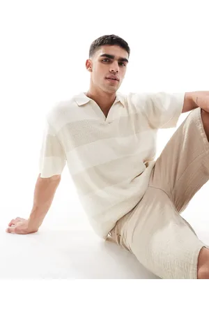 Pull&Bear Ecrufarvet strikket poloskjorte med striber-Grøn