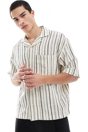 Pull&Bear Beige skjorte med rustikke striber-Blå