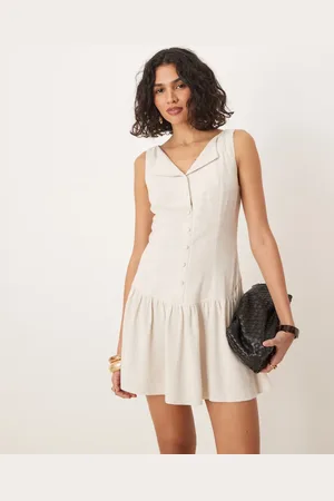 ASOS Lys beige minikjole med lavtsiddende talje og flagrende skørt-Multifarvet