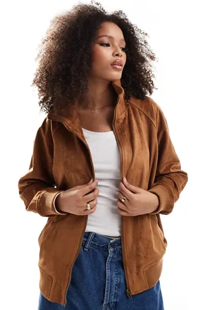 ASOS Gyldenbrun bomber-jakke med ståkrave i imiteret ruskind-Sort