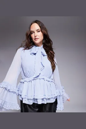 ASOS Curve - bluse i chiffon med perleudsmykninger og overdrevne ærmer