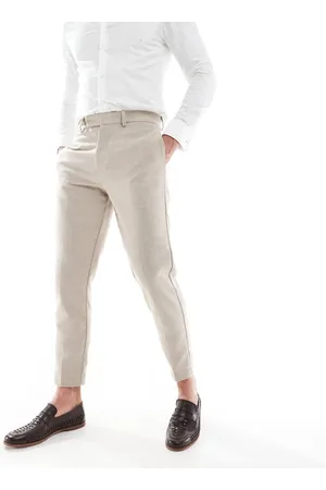 ASOS Kamelbrune tapered habitbukser i vævet uldblanding-Neutral